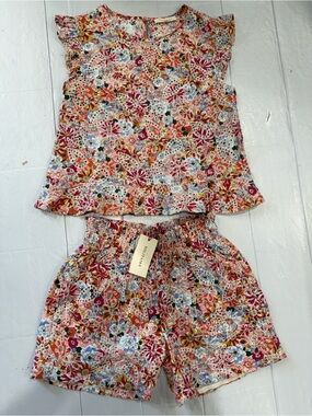 Solitaire Floral High-Waist Shorts Set Pink Floral with Eyelet NWT